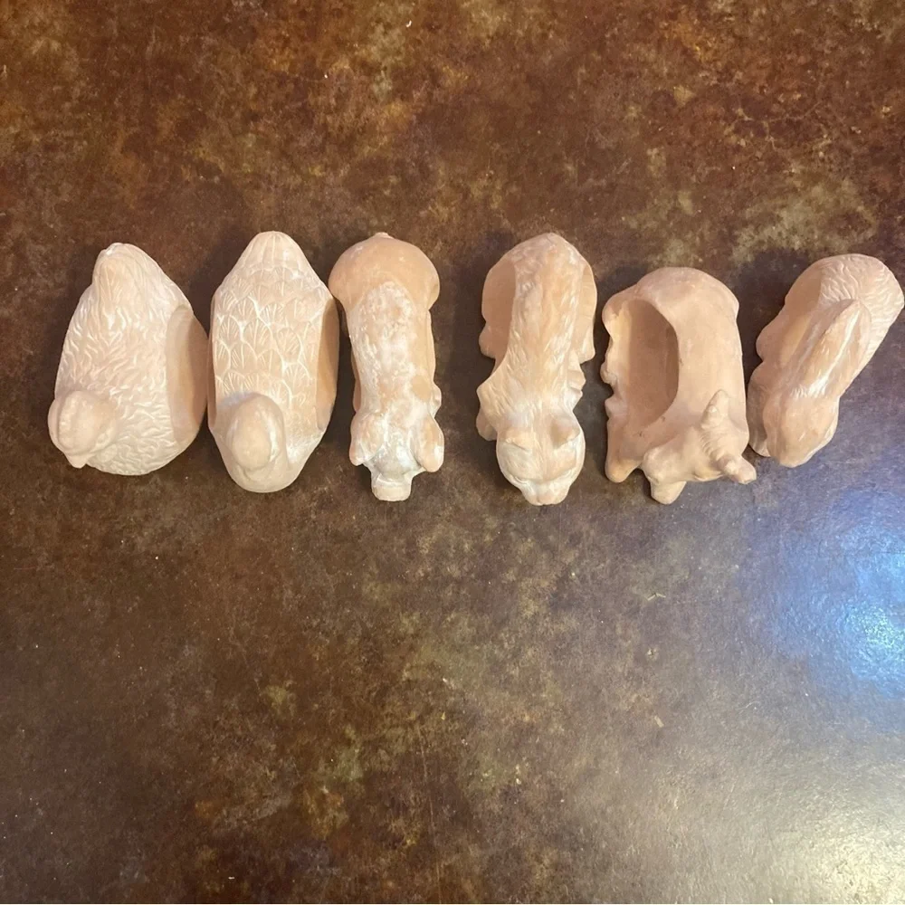 Set of 6 Terra Cotta White Washed Animal Napkin Rings